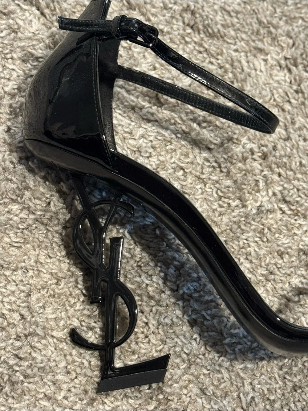 Saint Laurent Black Patent Logo-Detail Stiletto Sandals - Picture 6 of 6